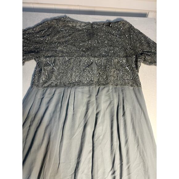 Adrinna Papell Womens Evening Tea Length Gown Silver Plus 24W - Picture 3 of 7